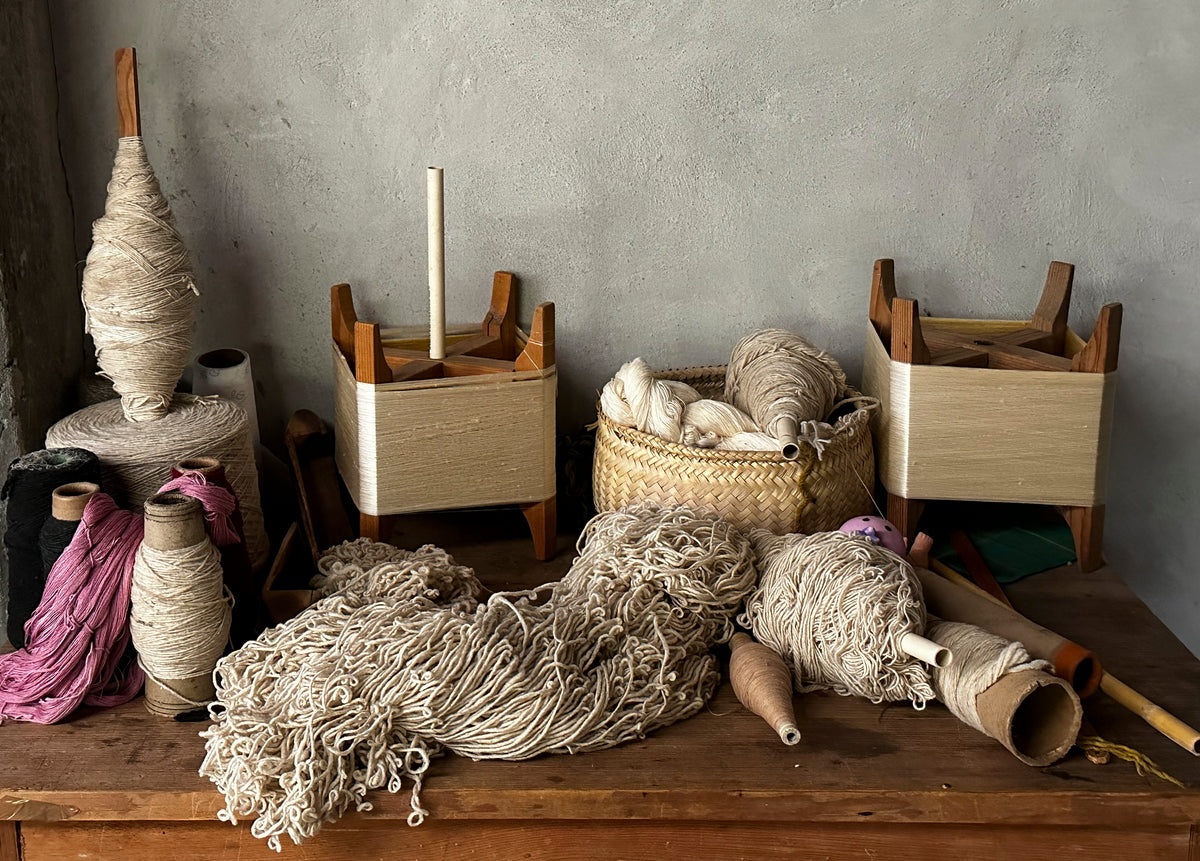 Still life of yarn used for pedal loom weaving 