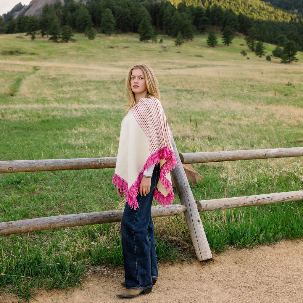 Fine Wool Pink Striped Mañanita Poncho