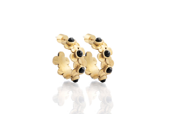 Flor Huggie Hoop in Natural Brass and Black Spinel