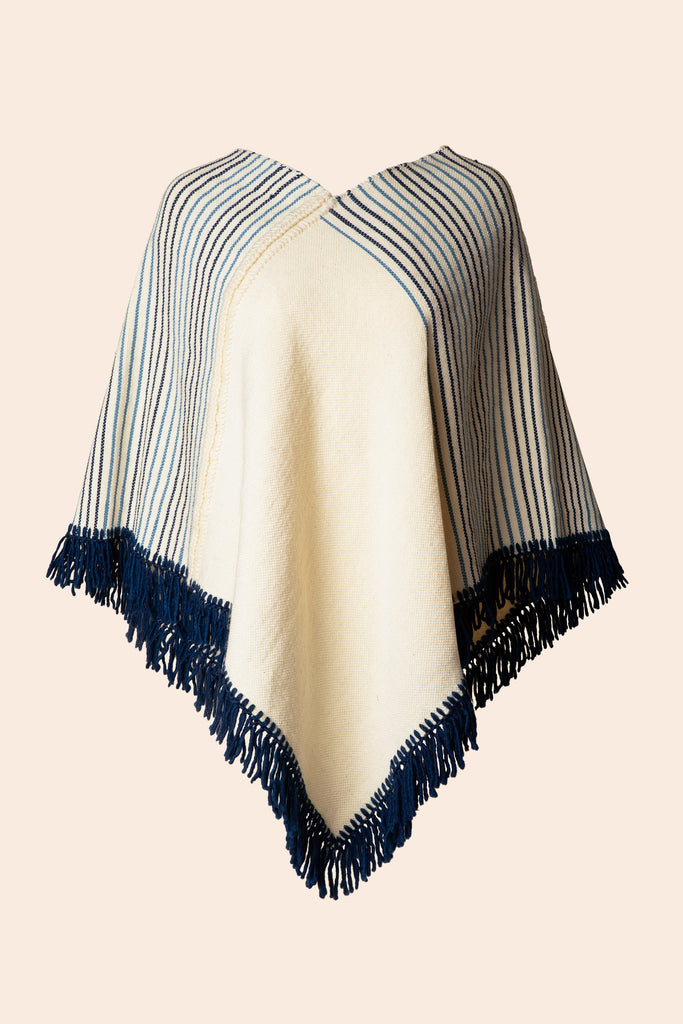 Fine Wool Indigo Striped Mañanita Poncho