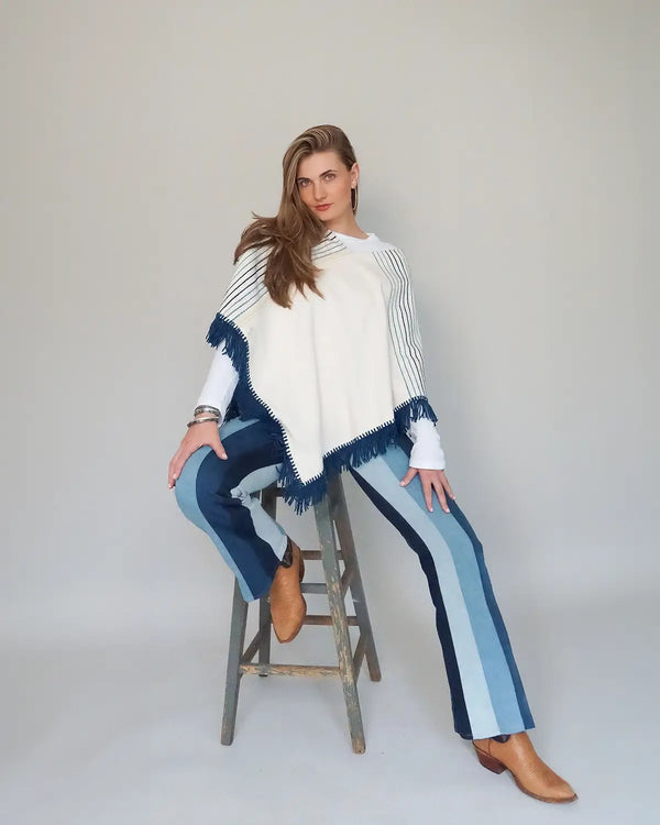 Indigo Summer Weight Wool Naturally Dyed Mañanita Poncho