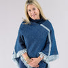 Indigo Wool and Cotton Fringed Mañanita Poncho