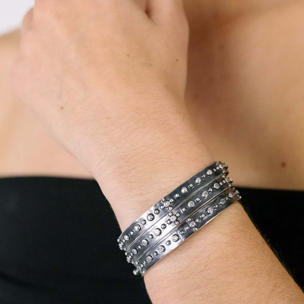 Mission Small Slim Cuff No. 5 in Sterling Silver with Salt & Pepper Diamonds