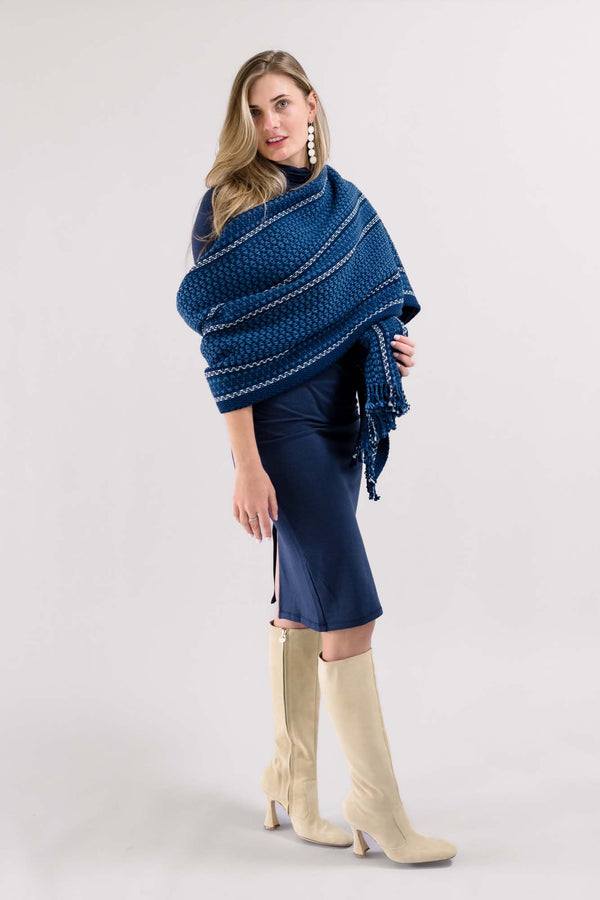 Oversized Cotton and Wool Indigo Historical Wrap