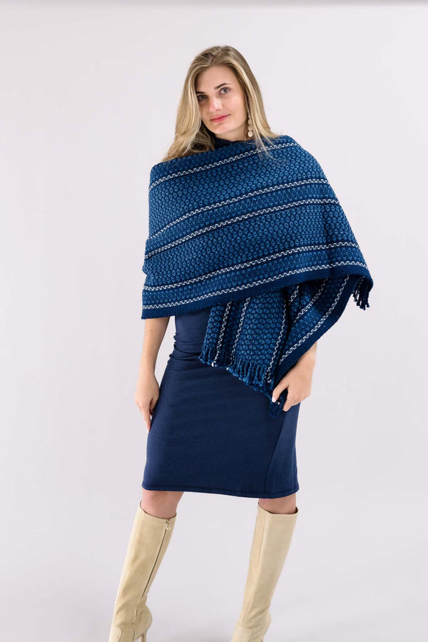 Oversized Cotton and Wool Indigo Historical Wrap