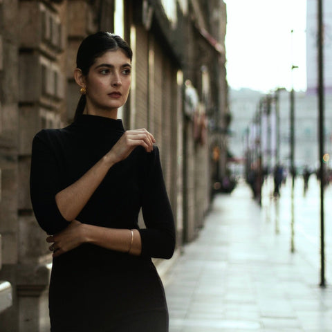 black dress on model