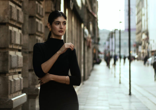 black dress on model