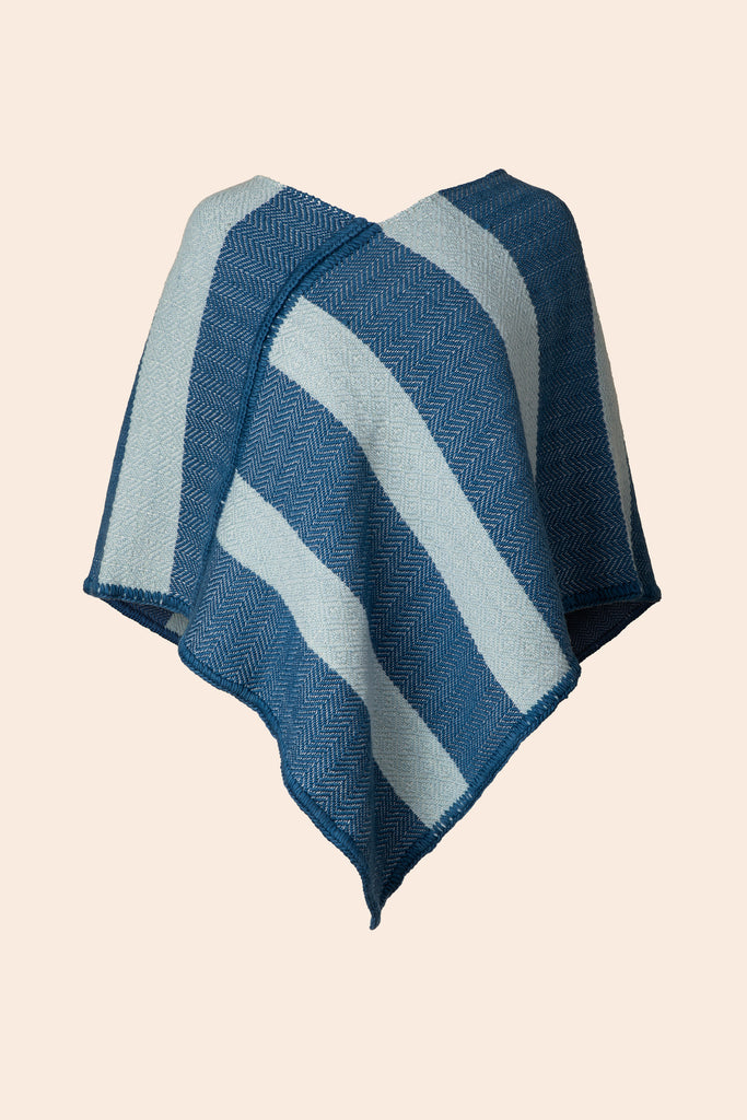 Cotton and Wool Indigo Striped Mañanita Poncho