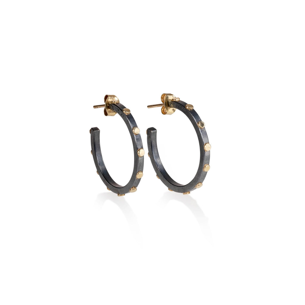 small hoop earring with 14k gold disks