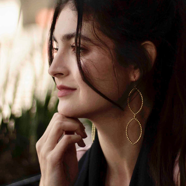 Gold Vermeil Drop earrings in open beaded style 