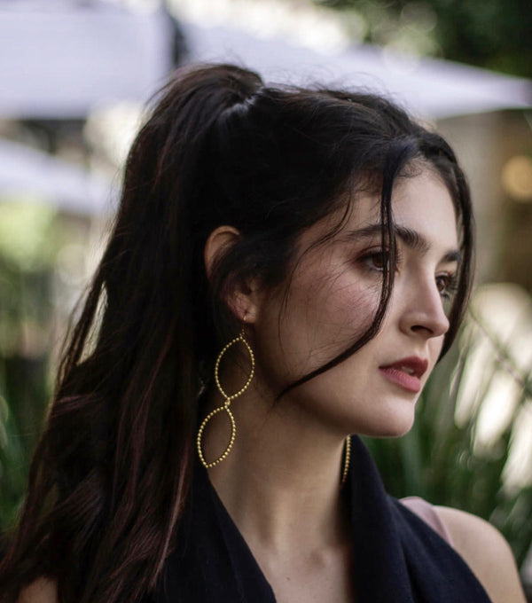Gold dangle earrings with two ovals gold vermeil 