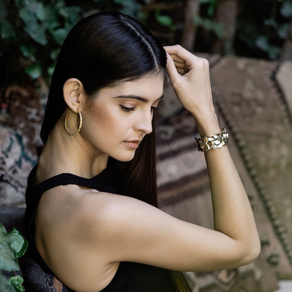 Large Flor Cuff in Recycled Brass in Satine Finish on Model