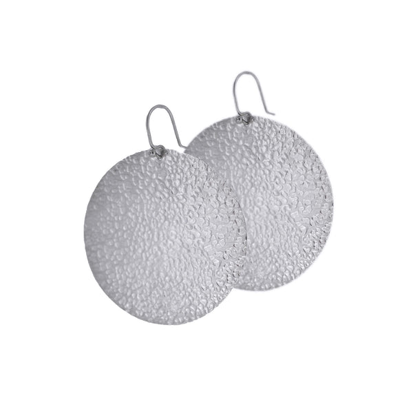 Hammered Round Statement Earrings in Sterling Silver