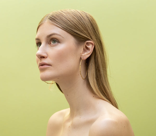 Beaded Hoop LLuvia Earrings in 14K Gold Satine Finish