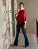 On model - deep red poncho with v neck