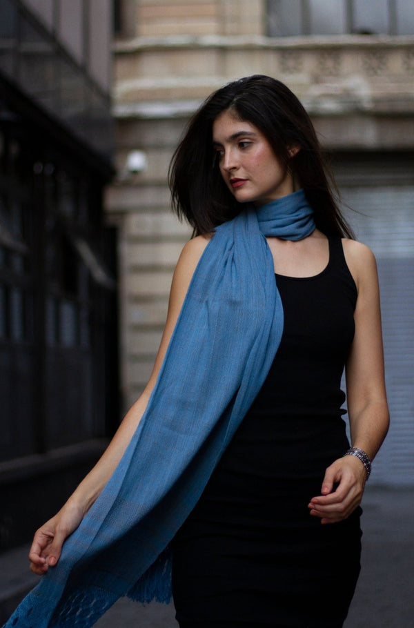 bright indigo blue silk and cotton neck scarf and wrap 