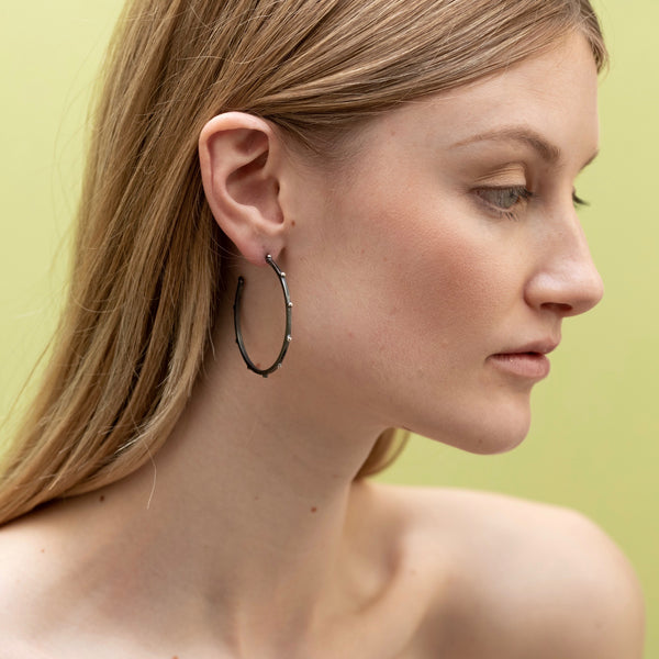 LLuvia Beaded Medium Hoop in Oxidized Sterling Silver