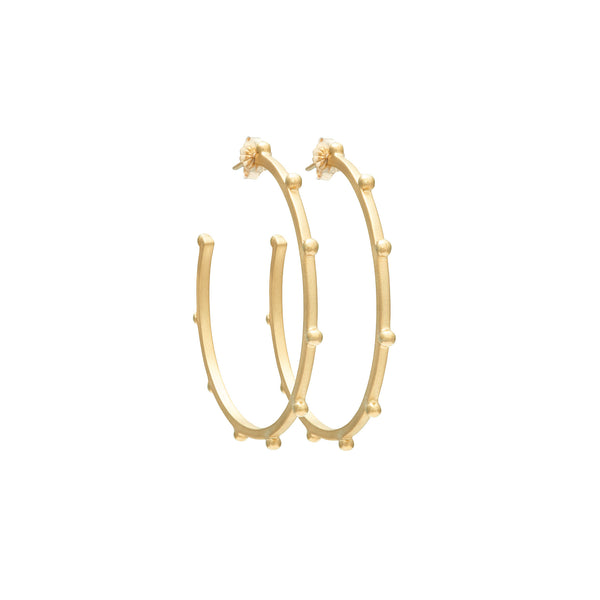 Beaded Gold Hoop Earrings of Recycled Brass and 18 Gold Plate