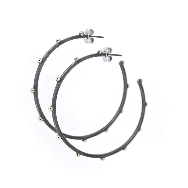 Beaded Hoop Earrings in Sterling Silver