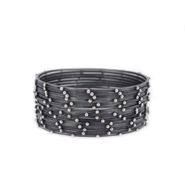 Lluvia Beaded Bangle in Oxidized Sterling Silver