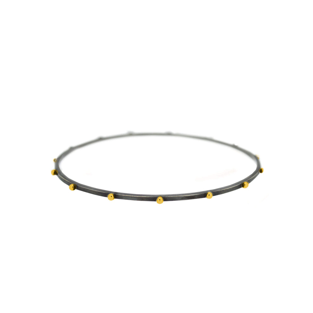 Lluvia Beaded Bangle in Oxidized Sterling Silver and 14k Gold