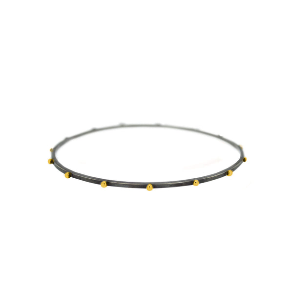 Lluvia Beaded Bangle in Oxidized Sterling Silver and 14k Gold