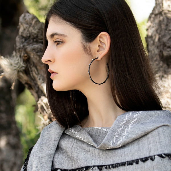 Beaded Hoop Earrings in Sterling Silver