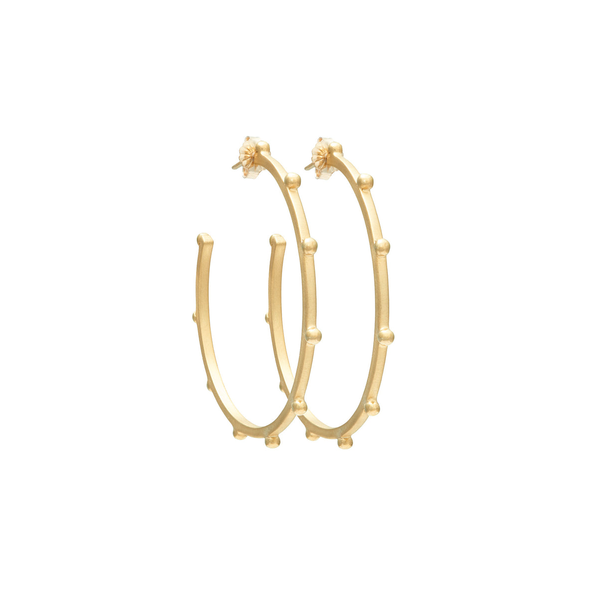 Beaded Gold Hoop Earrings of Recycled Brass and 14k Gold Plate