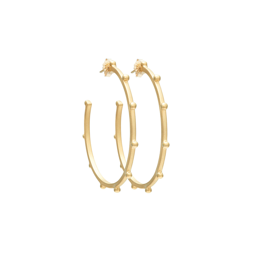 Beaded Gold Hoop Earrings of Recycled Brass and 14k Gold Plate