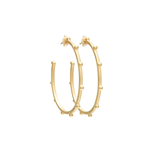 Beaded Gold Hoop Earrings of Recycled Brass and 14k Gold Plate