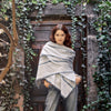 blue indigo scarf worn on model 