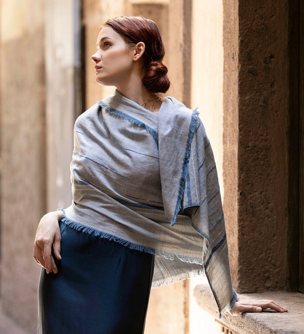 Naturally Dyed Indigo Scarf with Cadena Pattern