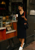 black v neck dress of cotton and tencel