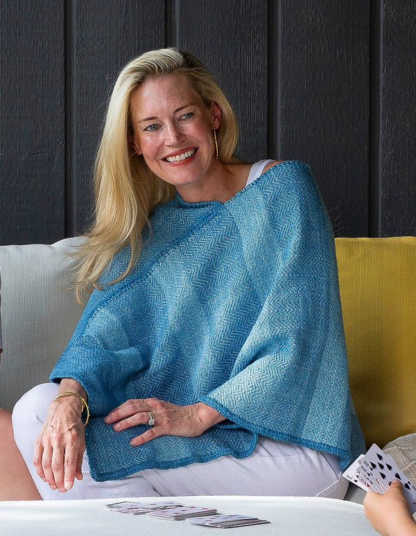 Wool and Cotton Striped Indigo Mañanita Poncho