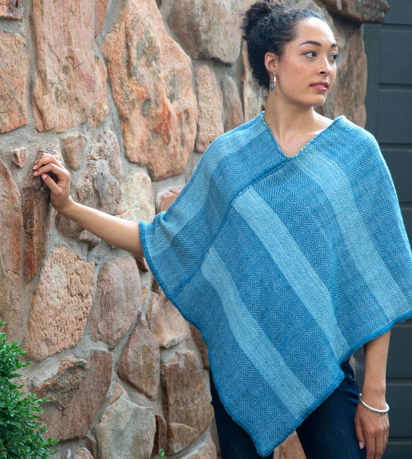 Wool and Cotton Striped Indigo Mañanita Poncho