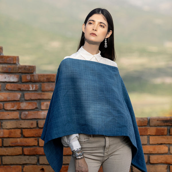 Natural Indigo Alpaca and Cotton Poncho